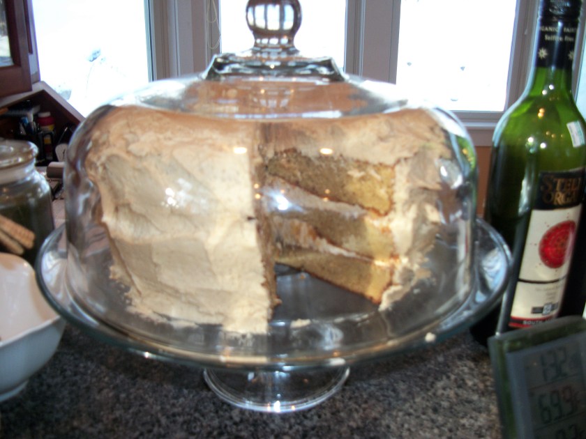 Caramel cake cut
